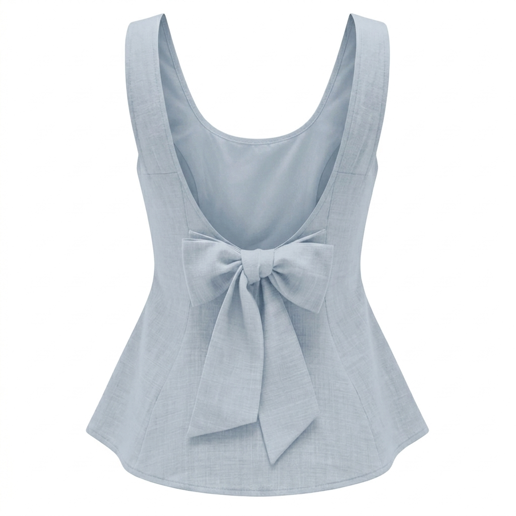 Women’s Sleeveless Bow Back Peplum Top-Cotton