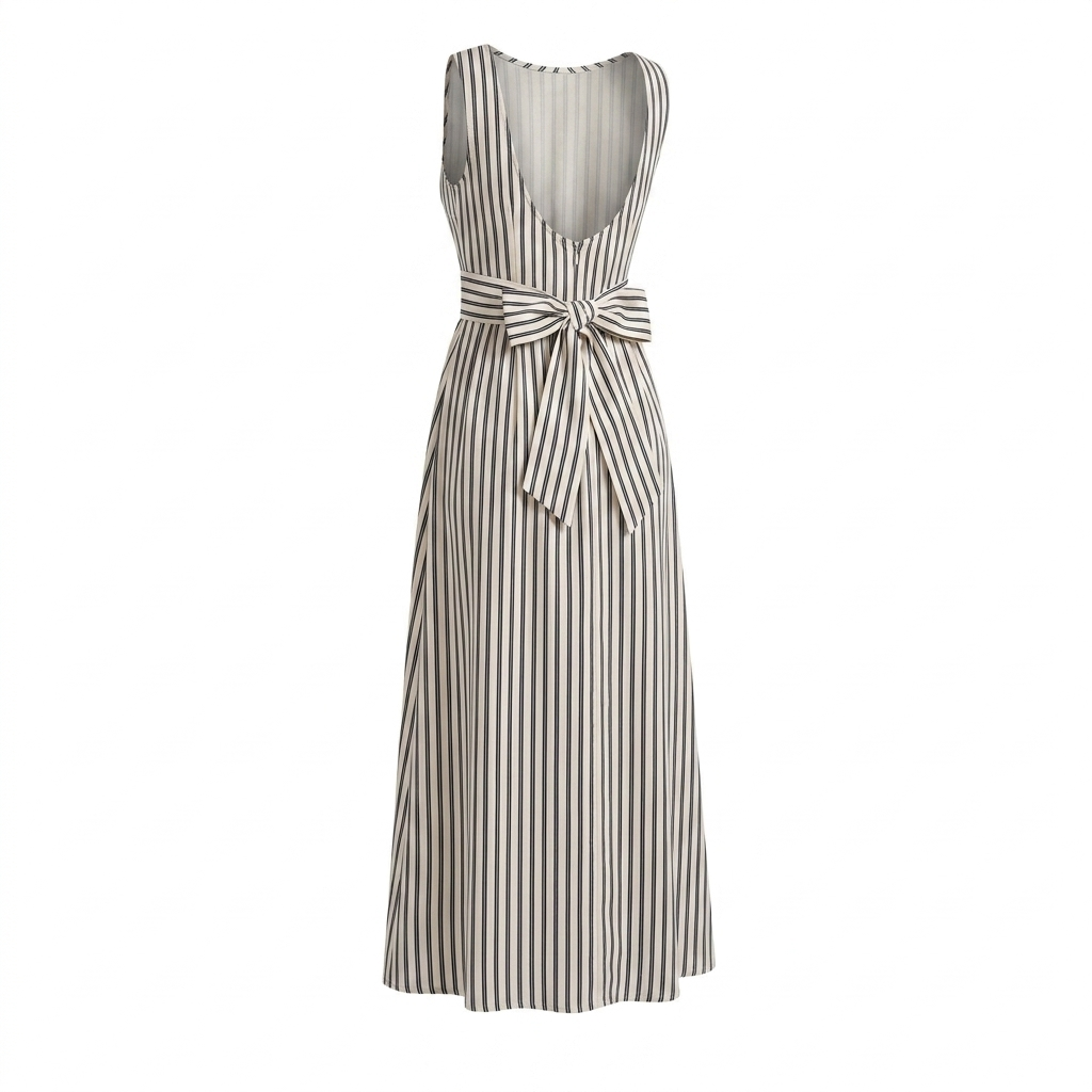 Beige Stripe Tie Back Dress