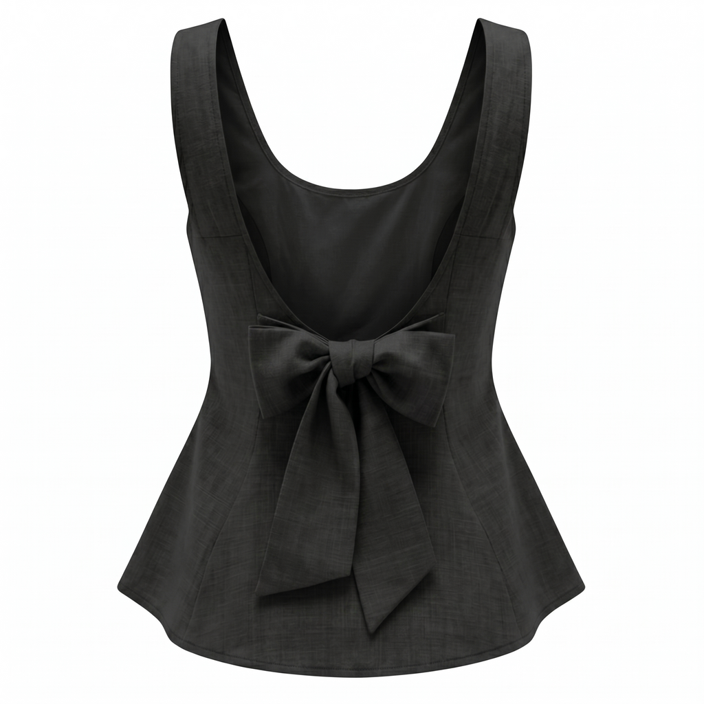 Women’s Sleeveless Bow Back Peplum Top-Cotton