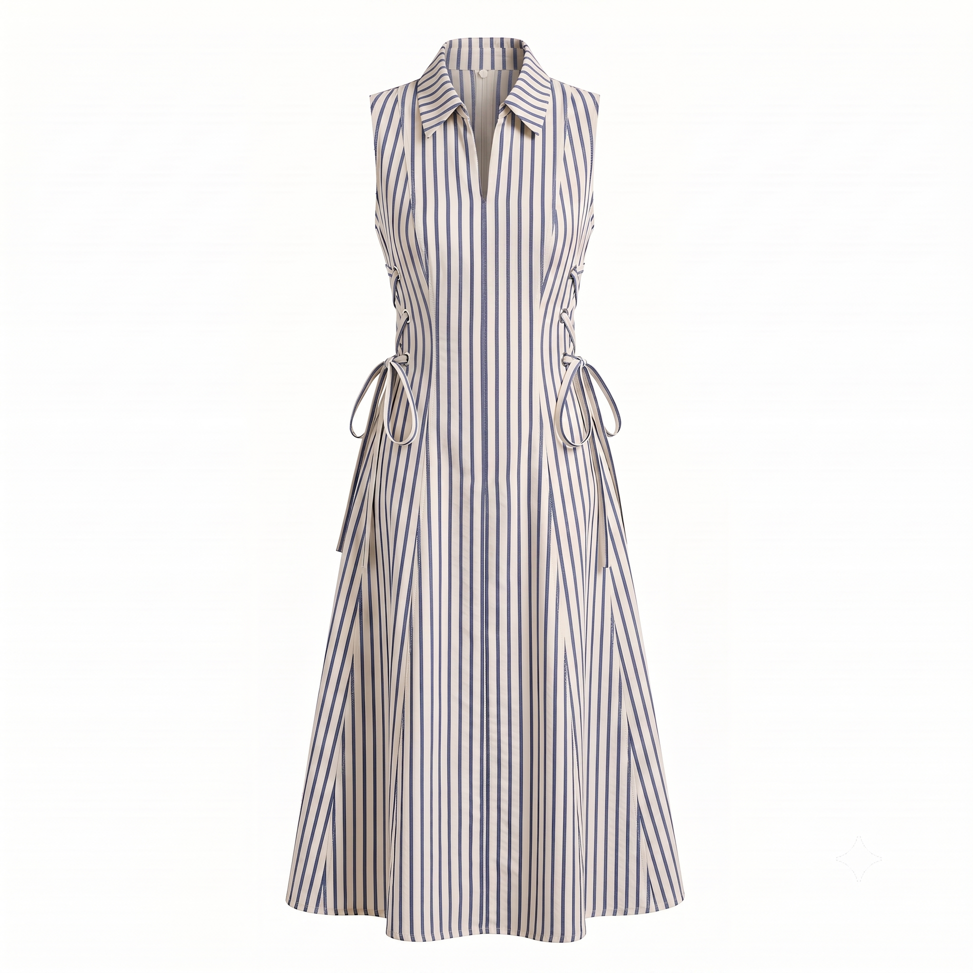 White Stripe tie-waist dress- Midi Length