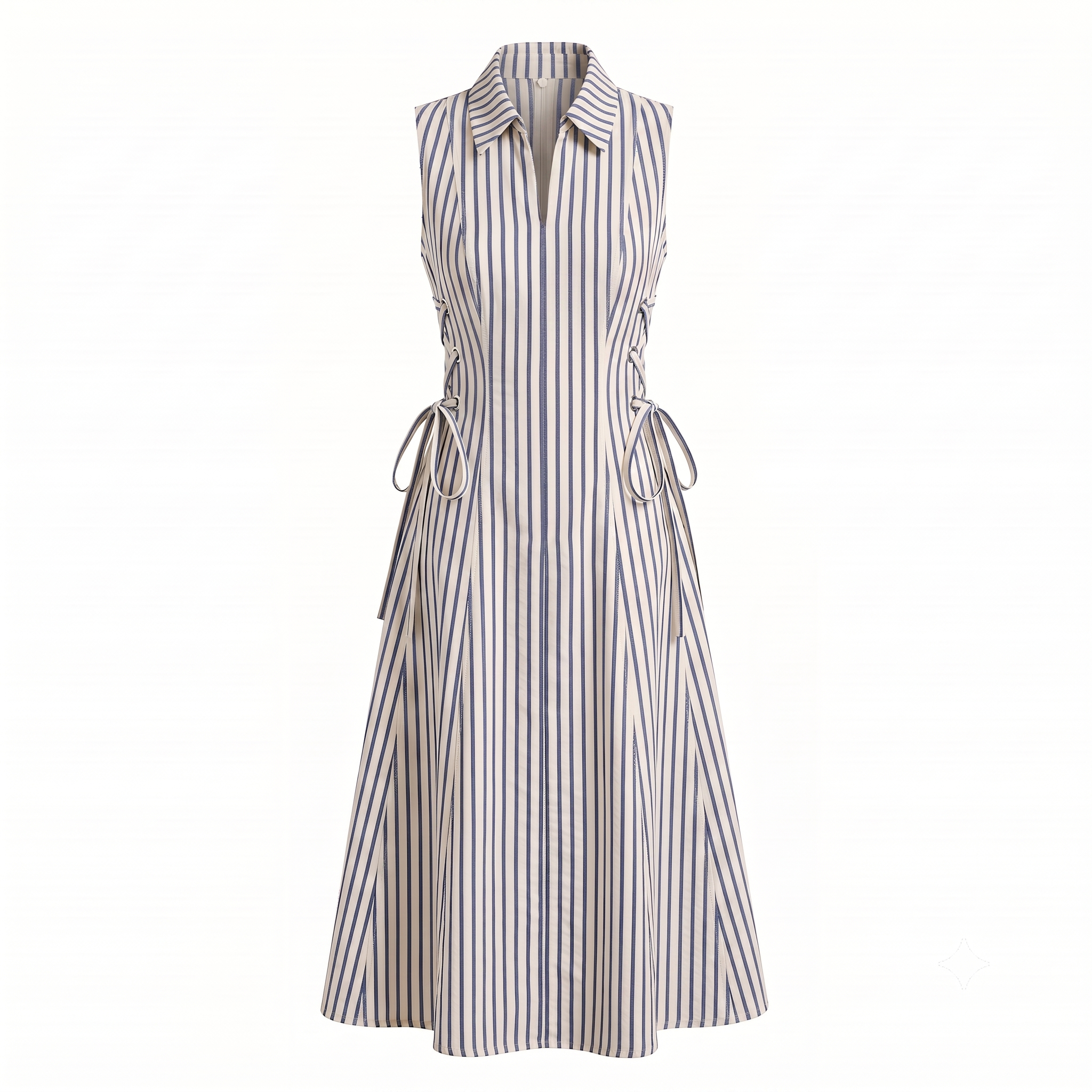White Stripe tie-waist dress- Midi Length
