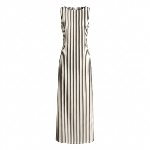 Beige Stripe Tie Back Dress
