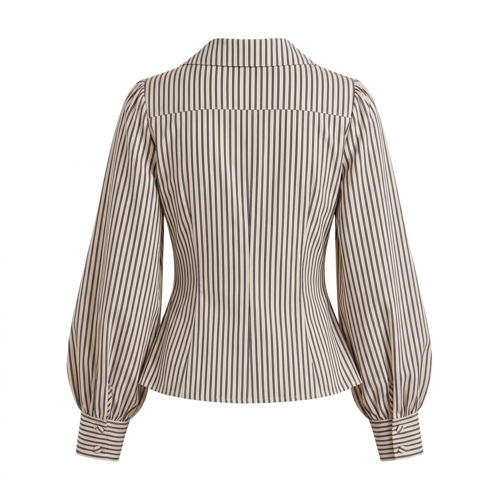 Beige Stripe Statement Collar Shirt