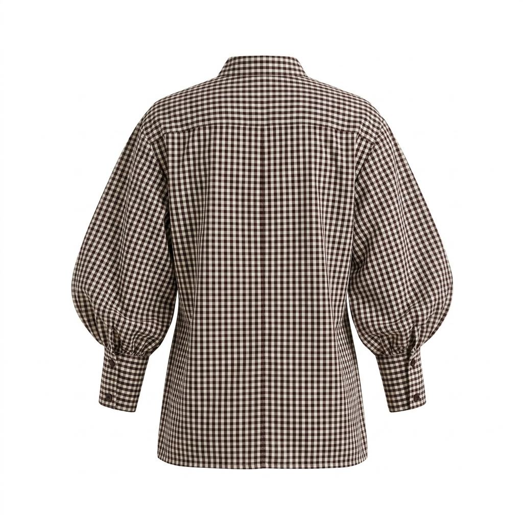 Brown Checks Ballon Sleeve Shirt Cotton