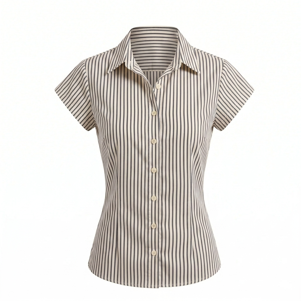 Beige Stripe Short Sleeve Tie Up Top