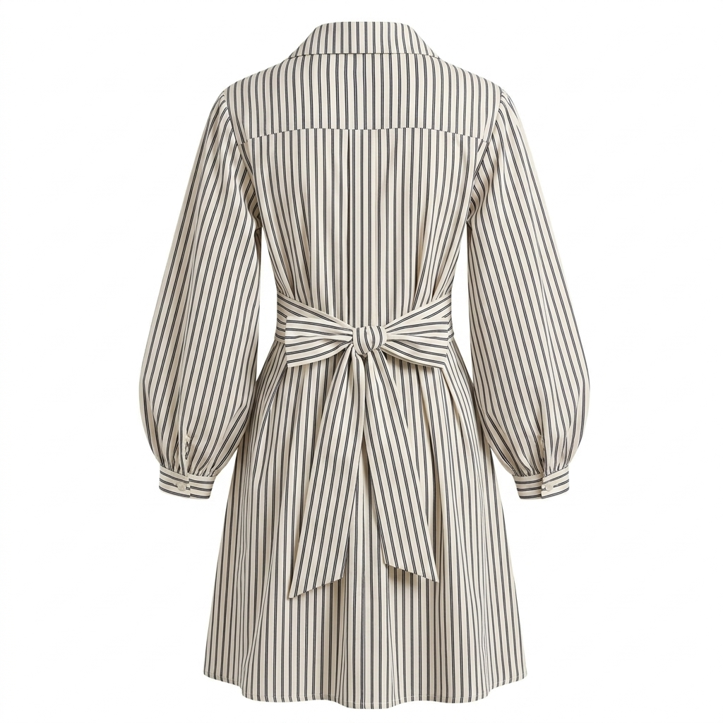 Beige Stripe Short Wrap Dress