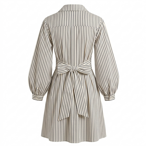 Beige Stripe Short Wrap Dress