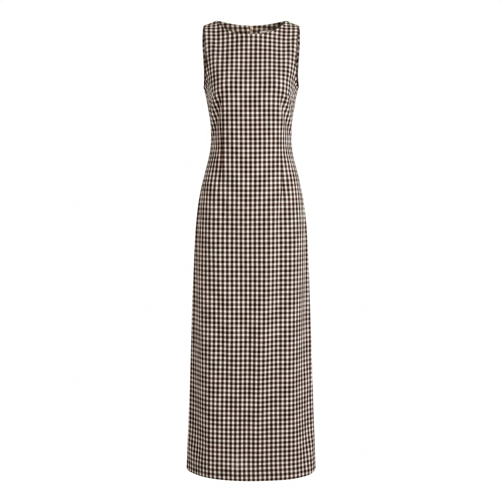 Brown Checks Tie Back Dress-Cotton