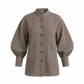 Brown Checks Ballon Sleeve Shirt Cotton