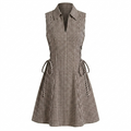 Brown Checks Short Tie Waist Dress-Cotton
