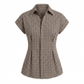 Brown Checks Cap Sleeve Shirt Top-Cotton