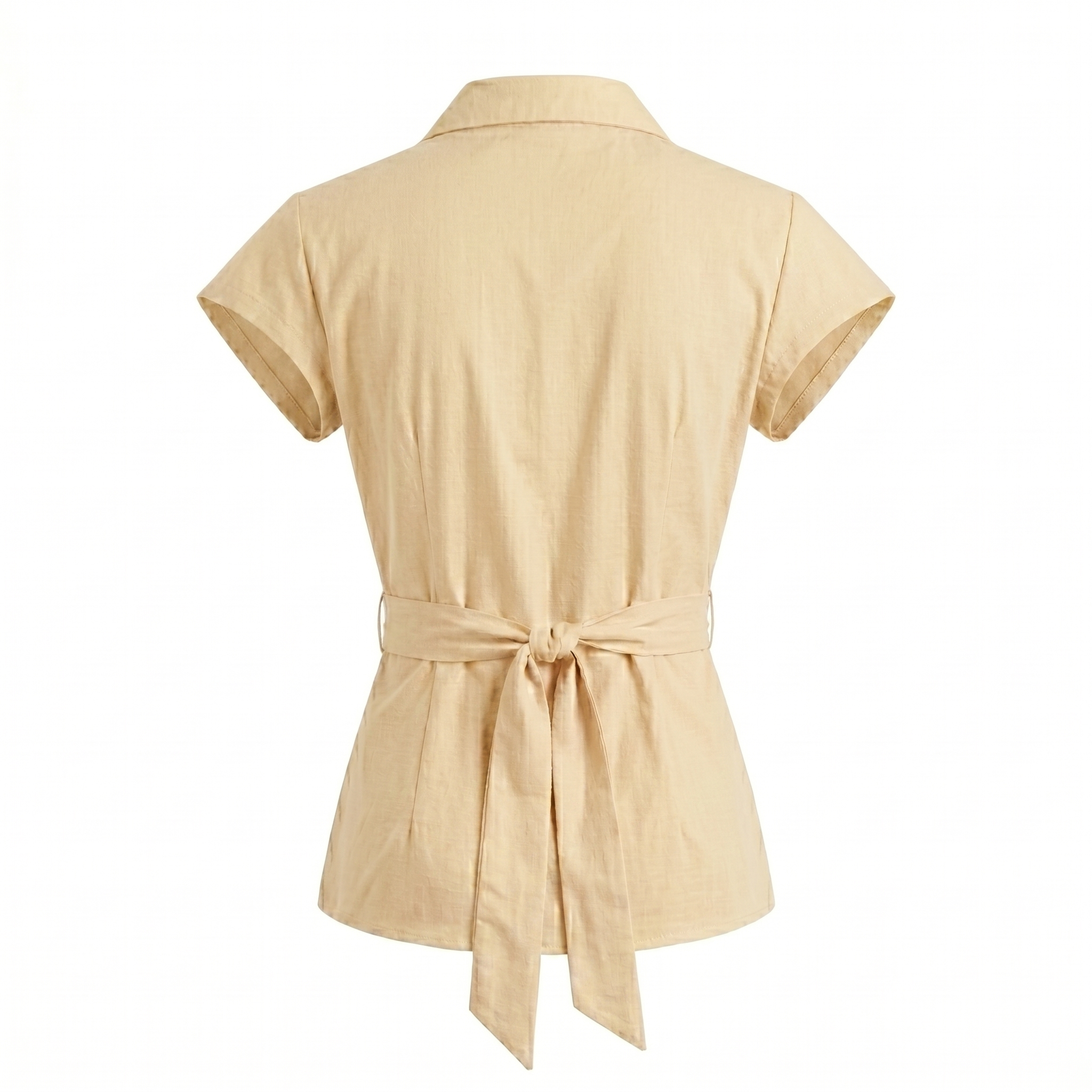 Women’s Cotton Solid Short Sleeve Tie-Up Shirt Top