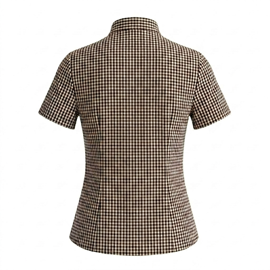 Brown Checks Tie Neck Top-Cotton
