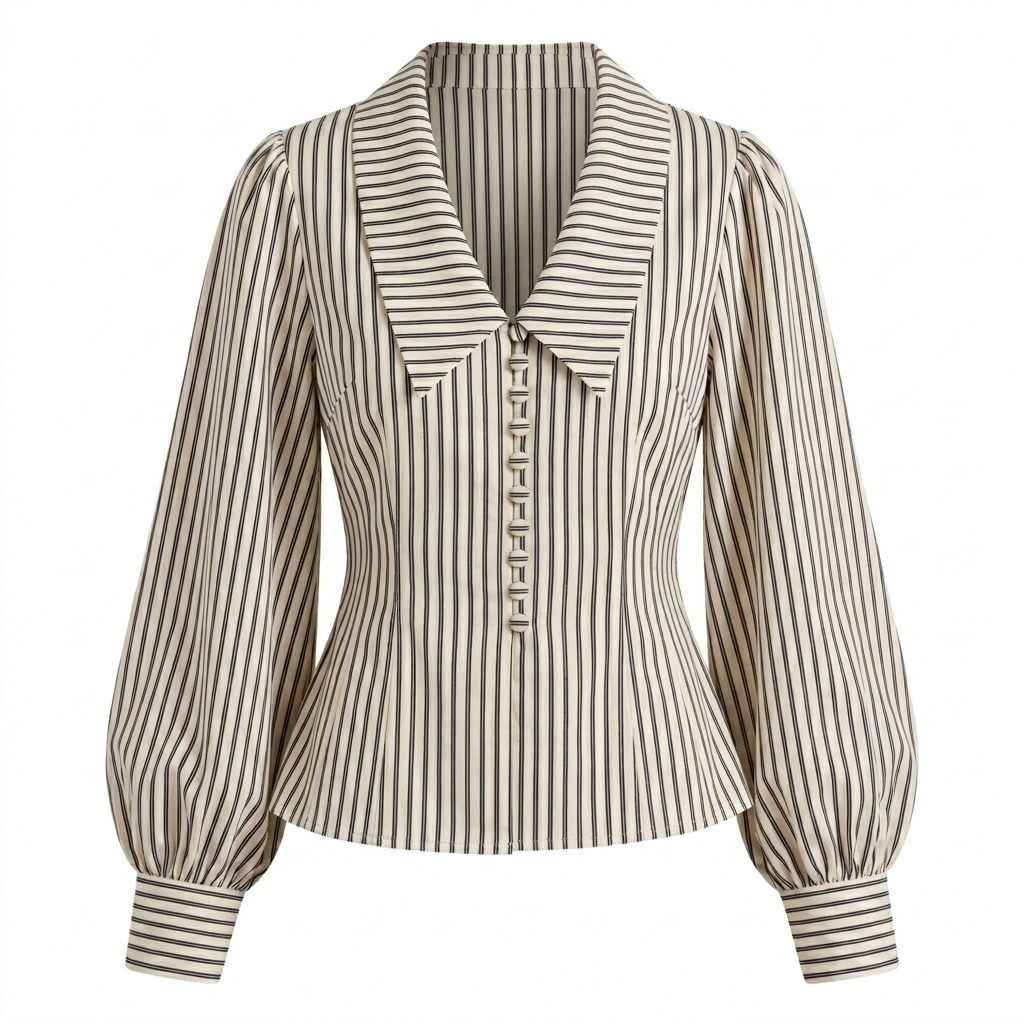 Beige Stripe Statement Collar Shirt