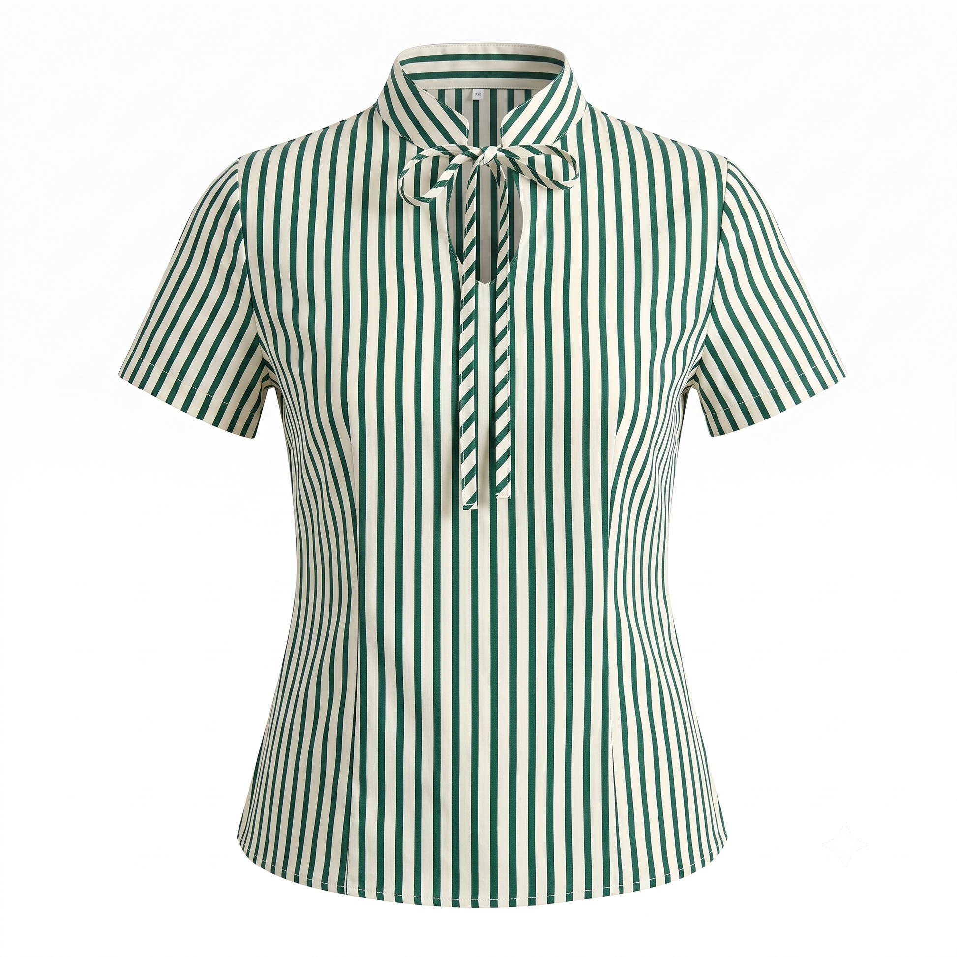 Stripe Tie Neck Top-Cotton