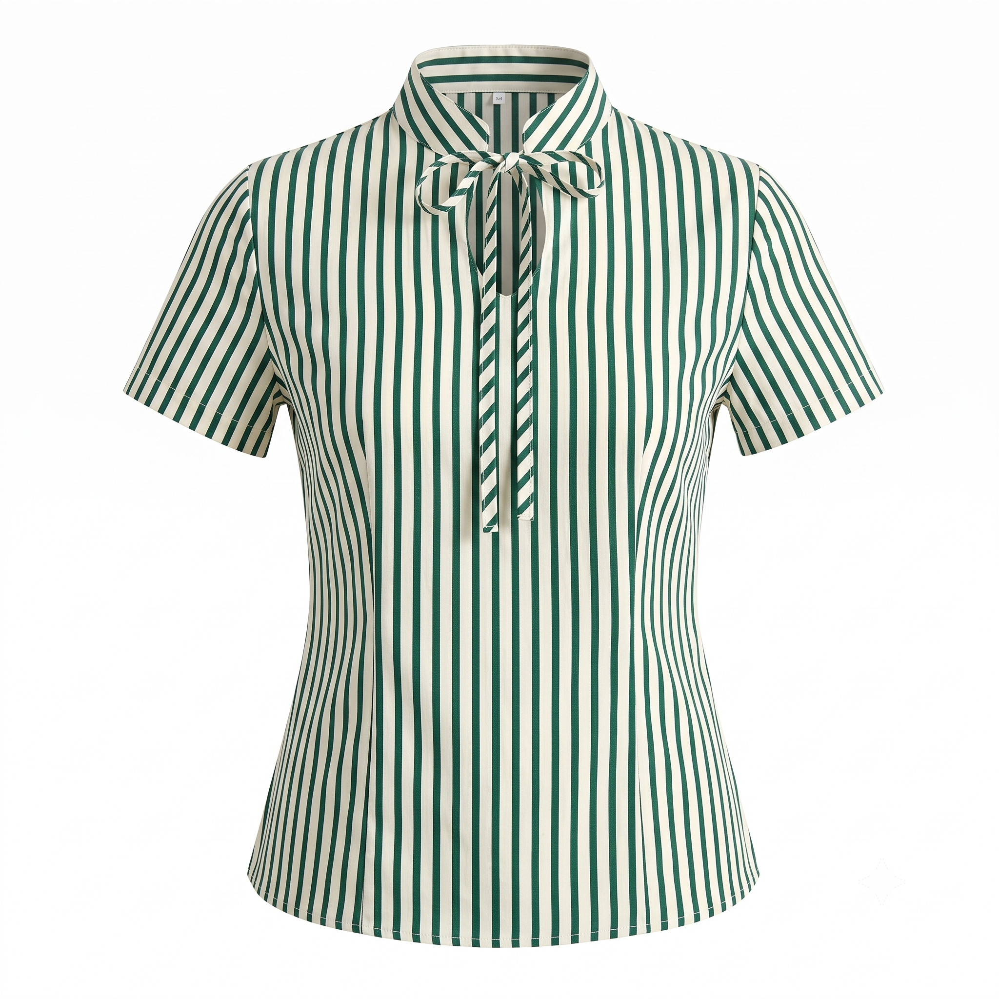 Stripe Tie Neck Top-Cotton