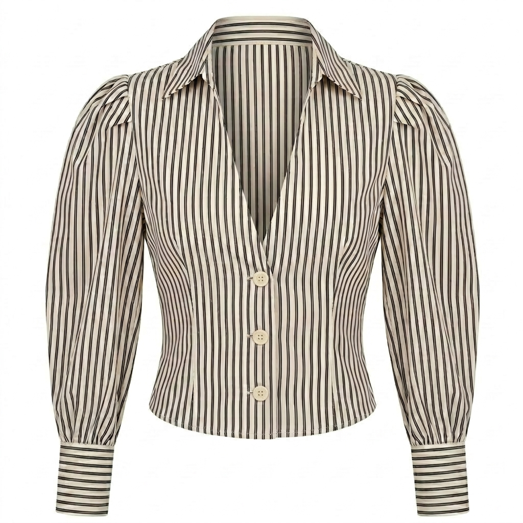 Beige Stripe Defined Collar Shirt