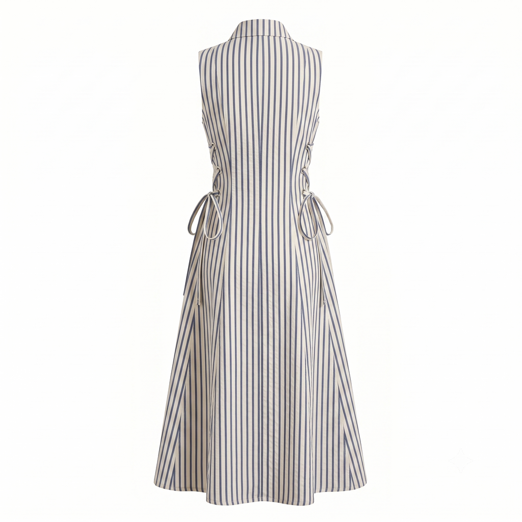 White Stripe tie-waist dress- Midi Length