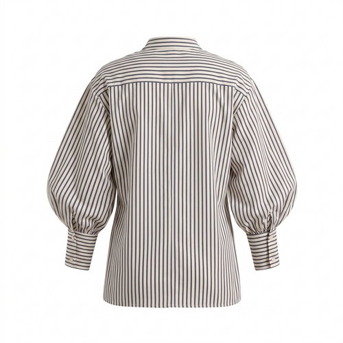 Beige Stripe Ballon Sleeve Shirt