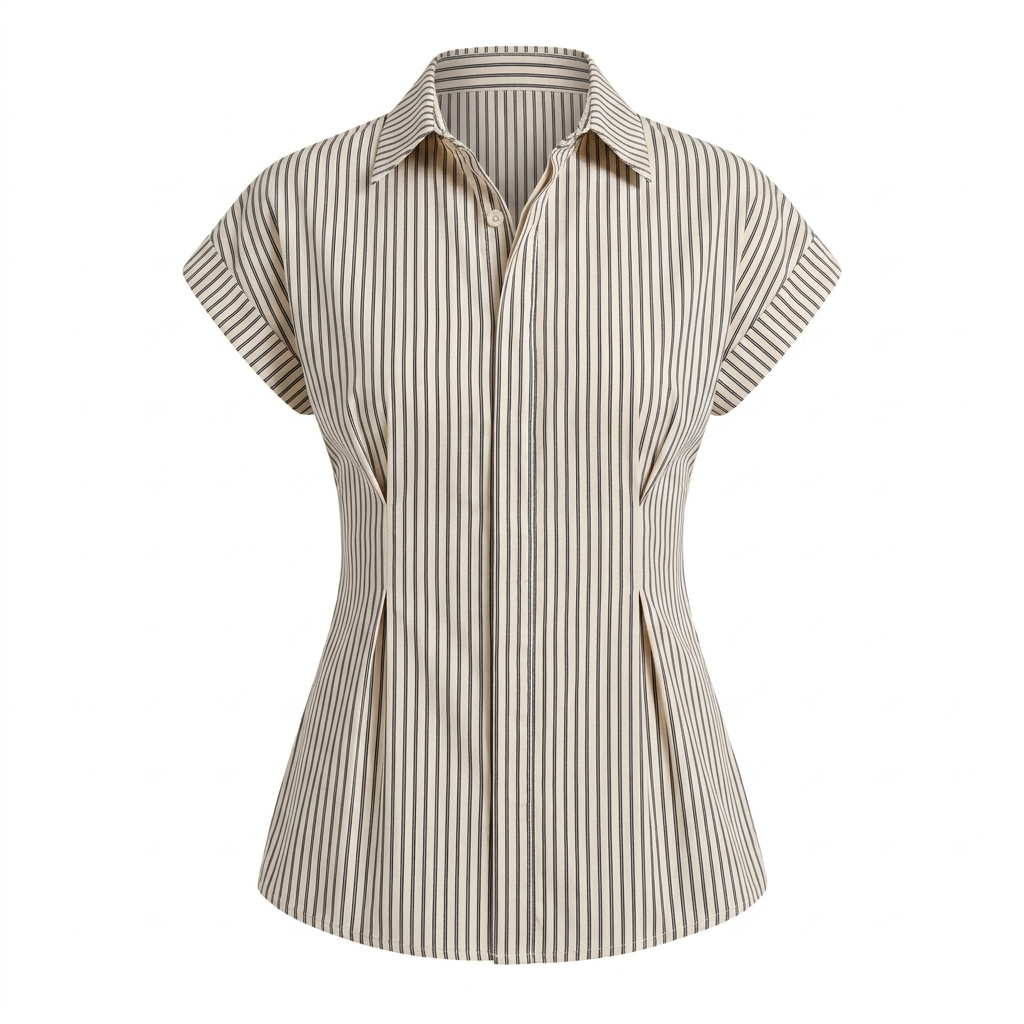 Beige Stripe Cap Sleeve Shirt Top
