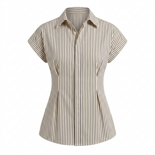 Beige Stripe Cap Sleeve Shirt Top