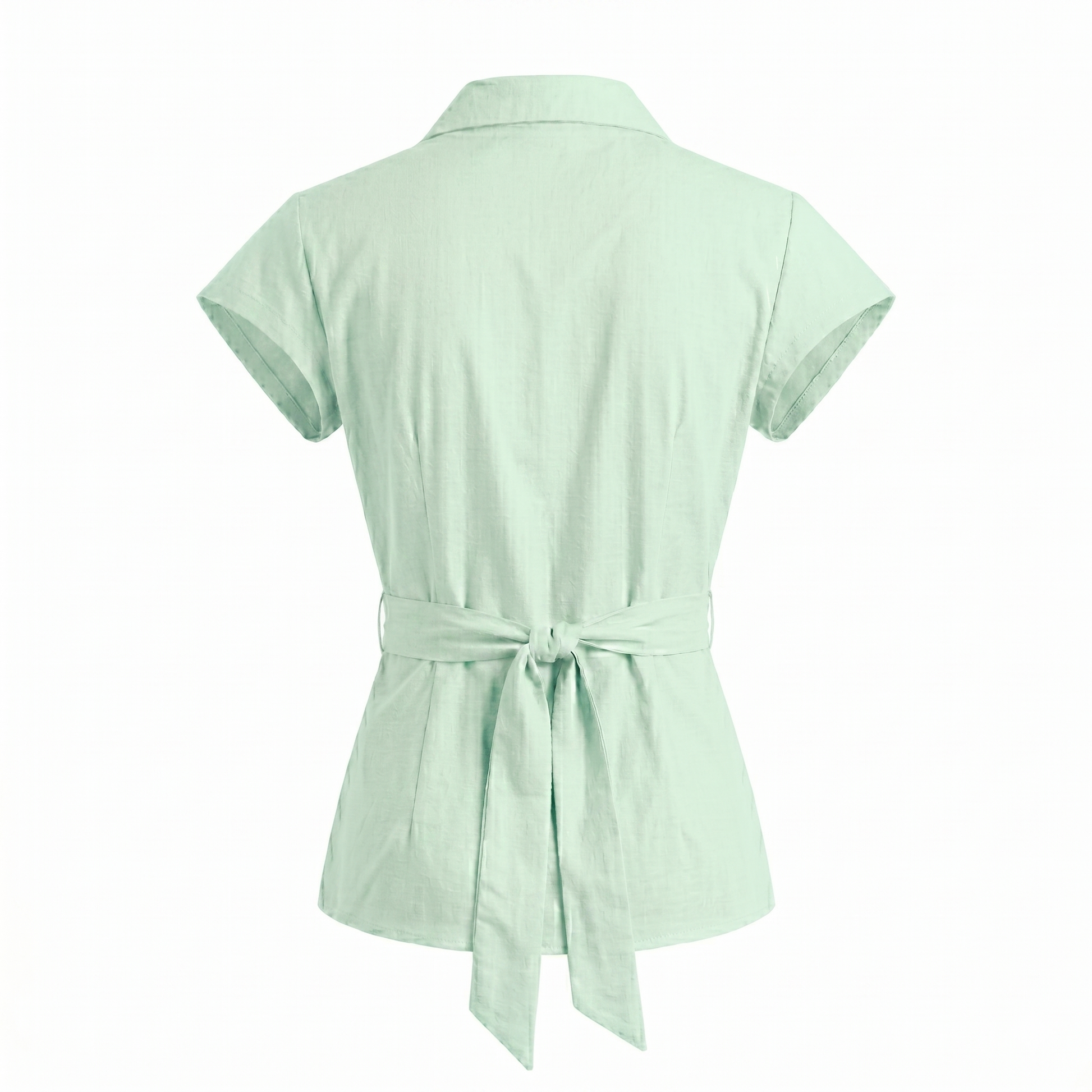 Women’s Linen Solid Short Sleeve Tie-Up Shirt Top