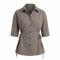 Brown Checks Tie Up Shirt Top-Cotton