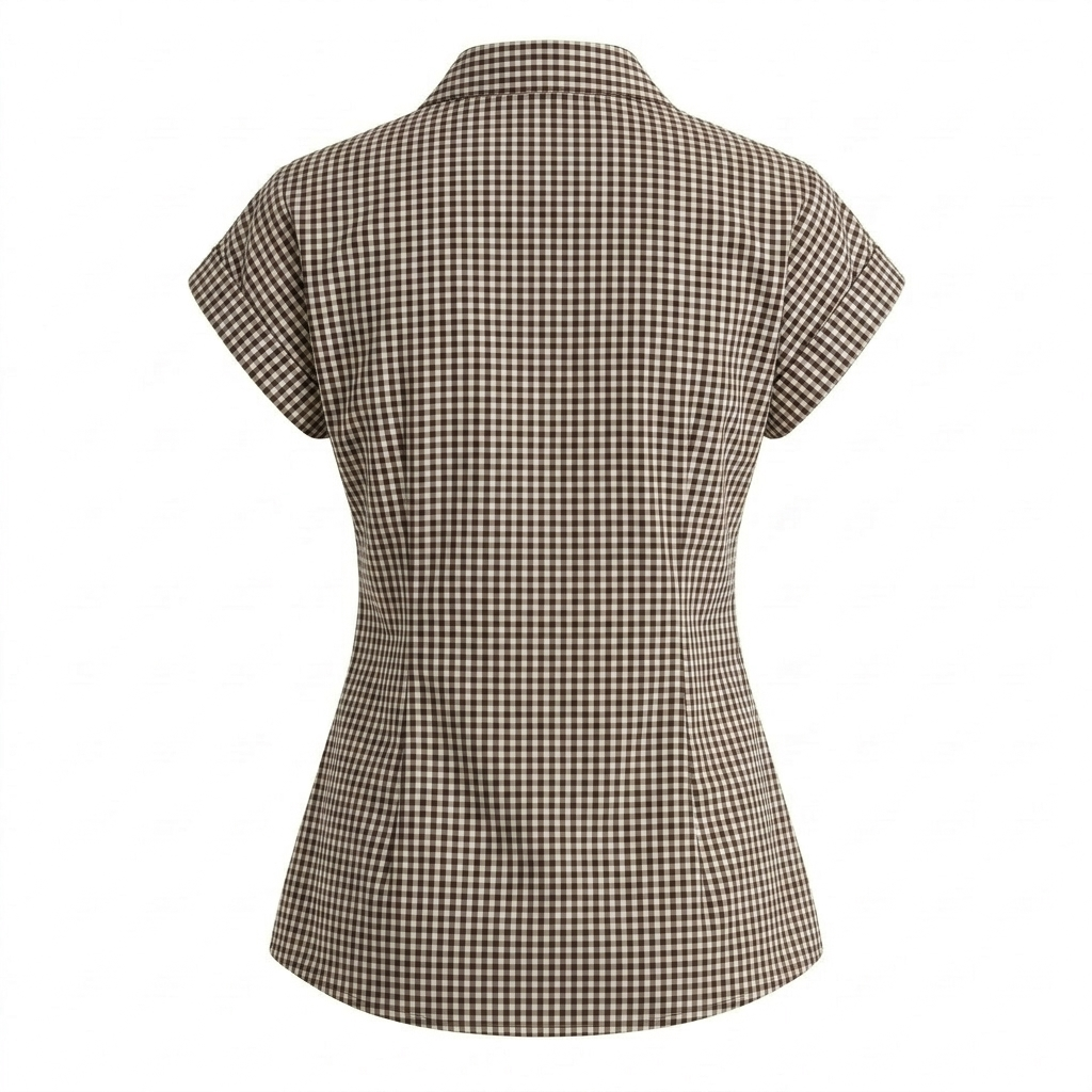 Brown Checks Cap Sleeve Shirt Top-Cotton