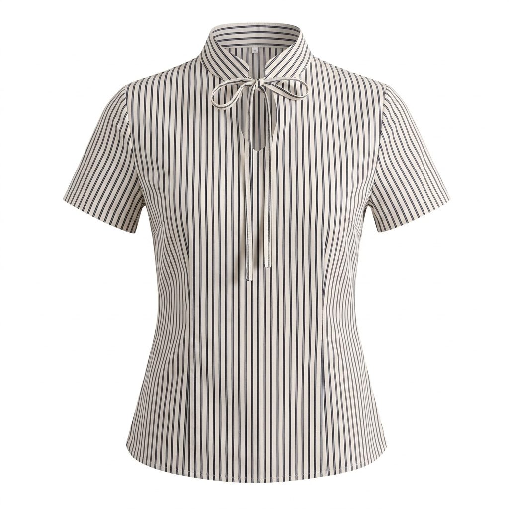 Beige Stripe Tie Neck Top