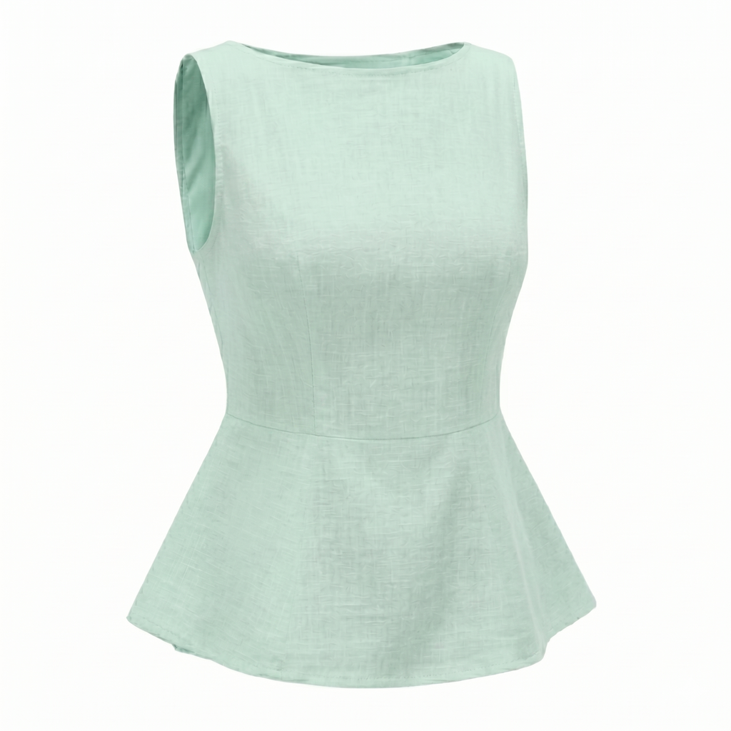 Women’s Sleeveless Bow Back Peplum Top-Linen