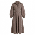 Brown Checks Wrap Dress-Cotton