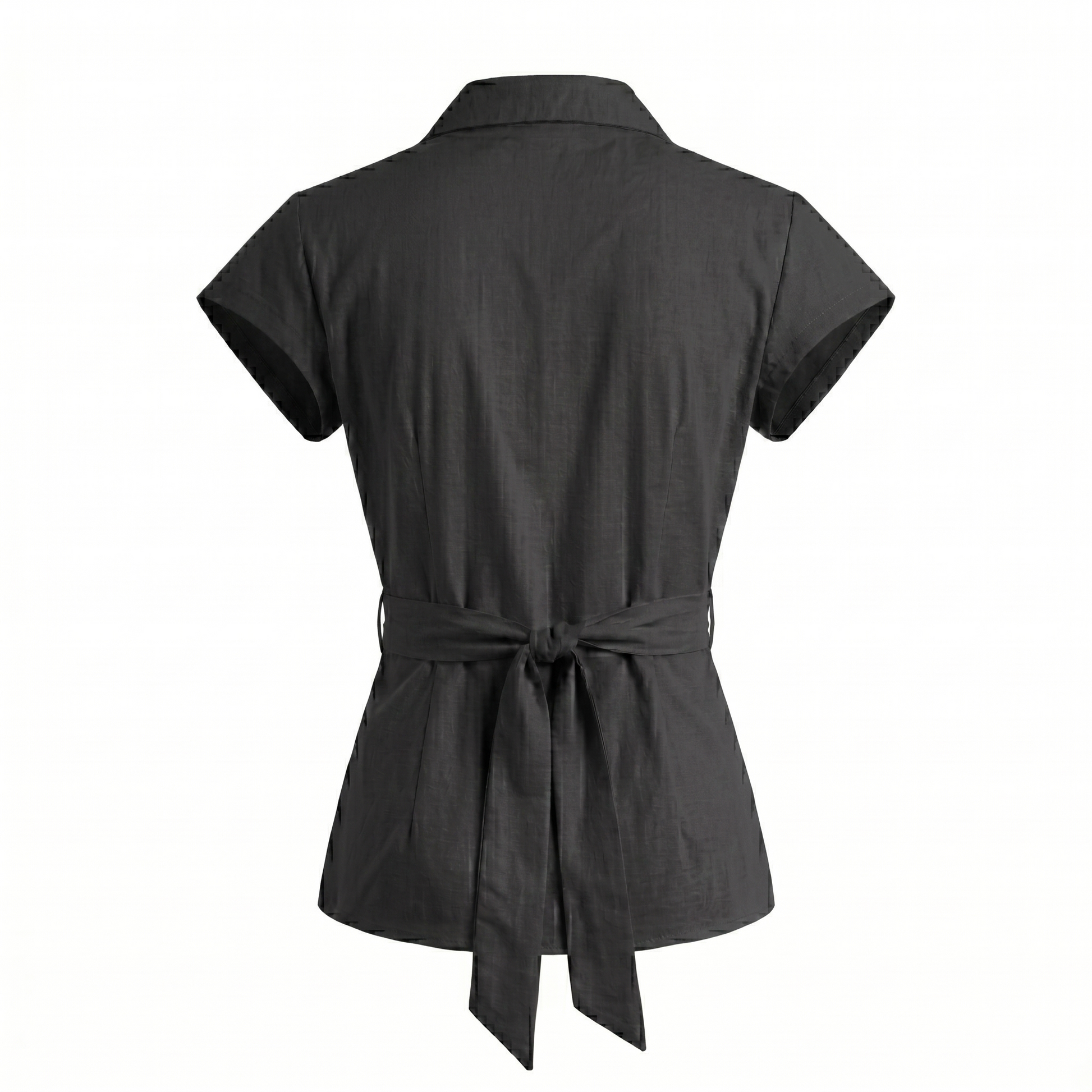 Women’s Cotton Solid Short Sleeve Tie-Up Shirt Top