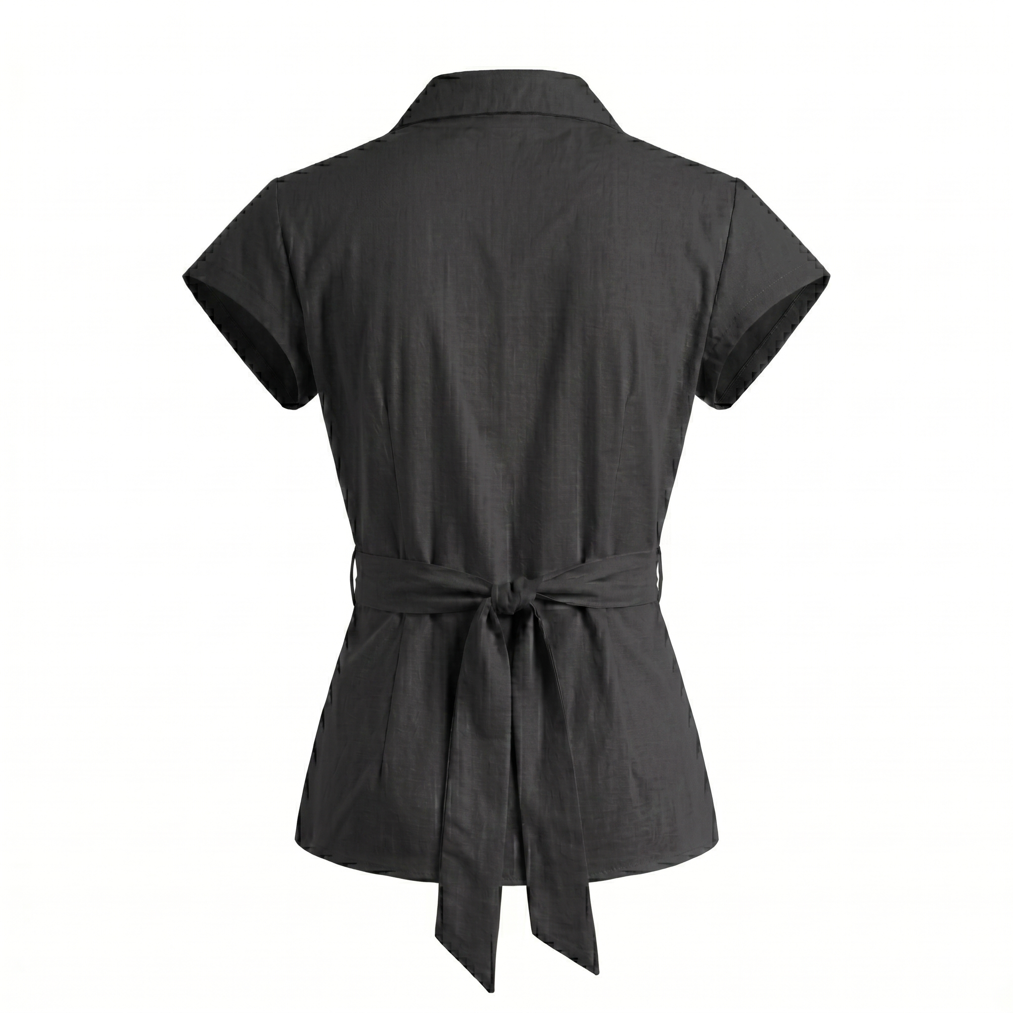 Women’s Cotton Solid Short Sleeve Tie-Up Shirt Top
