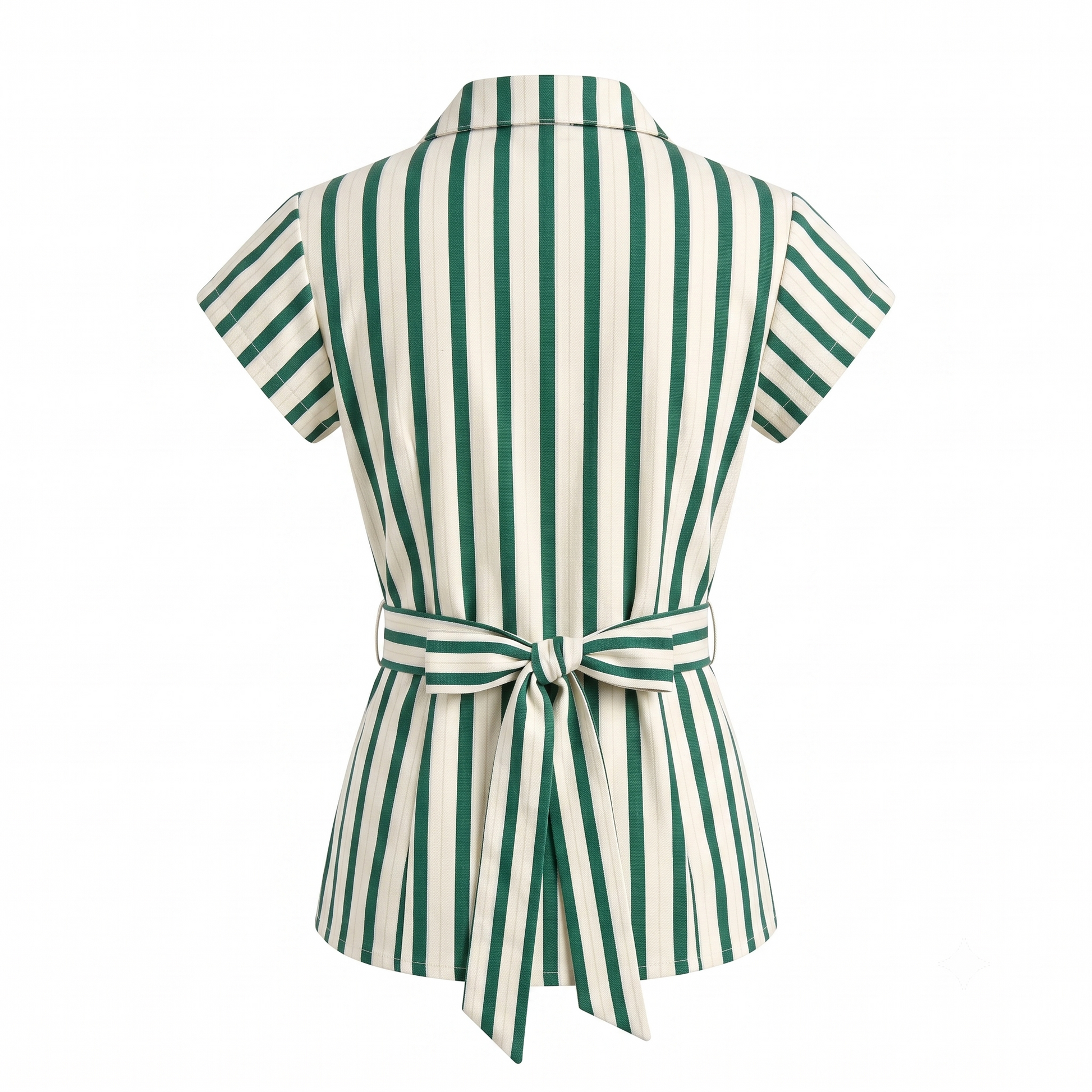 Stripe Short Sleeve Tie Up Top-Cotton