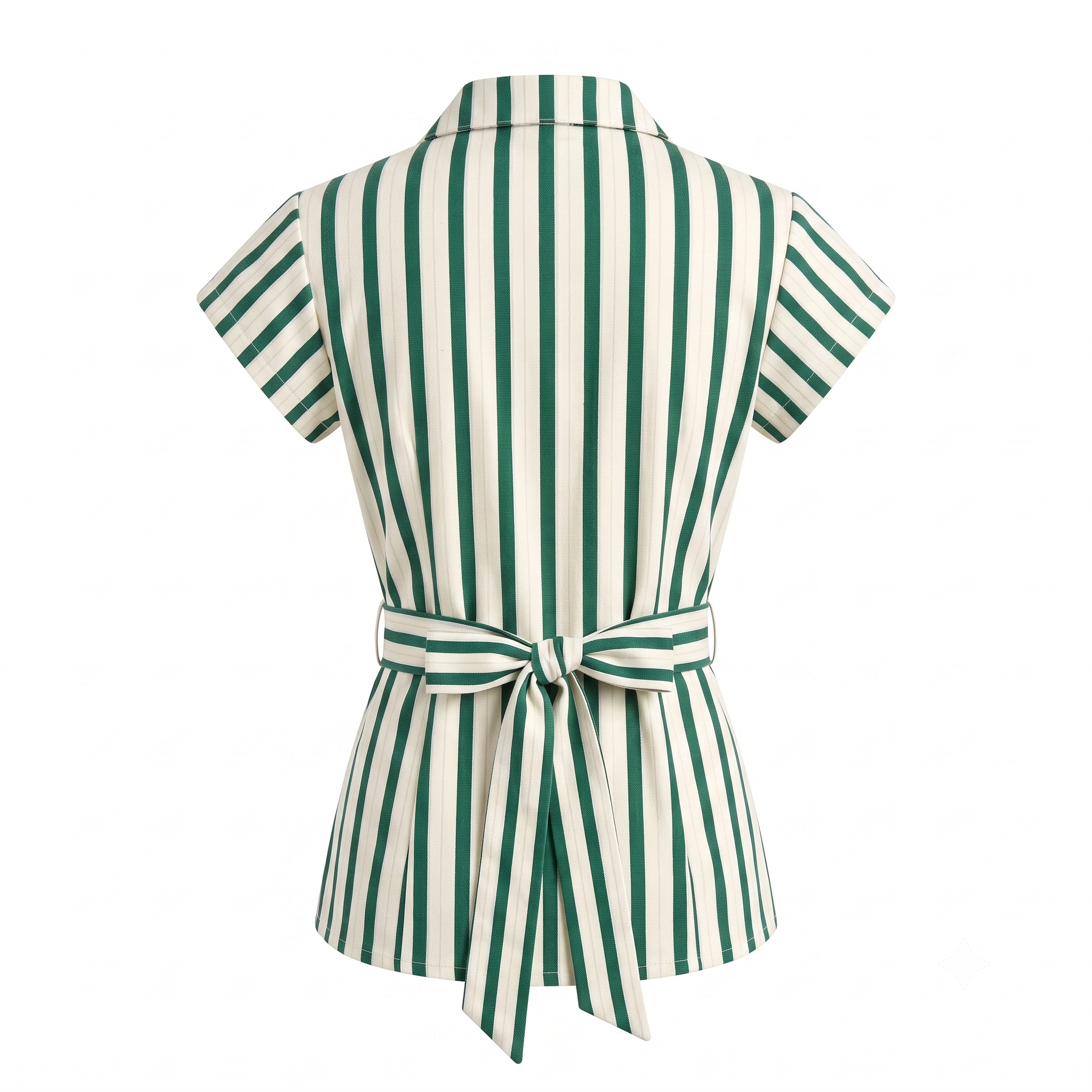 Stripe Short Sleeve Tie Up Top-Cotton