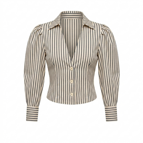 Beige Stripe Defined Collar Shirt