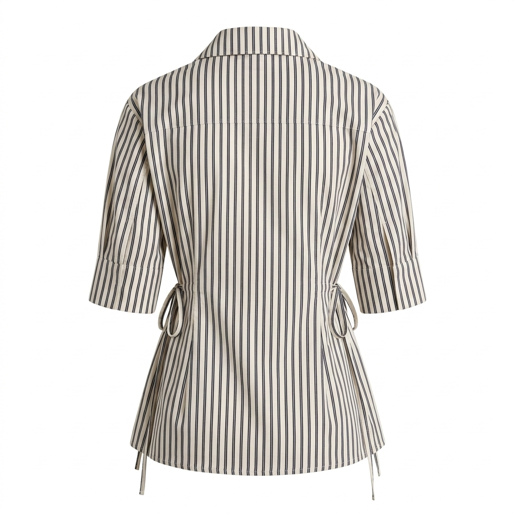 Beige Stripe Tie Up Shirt Top