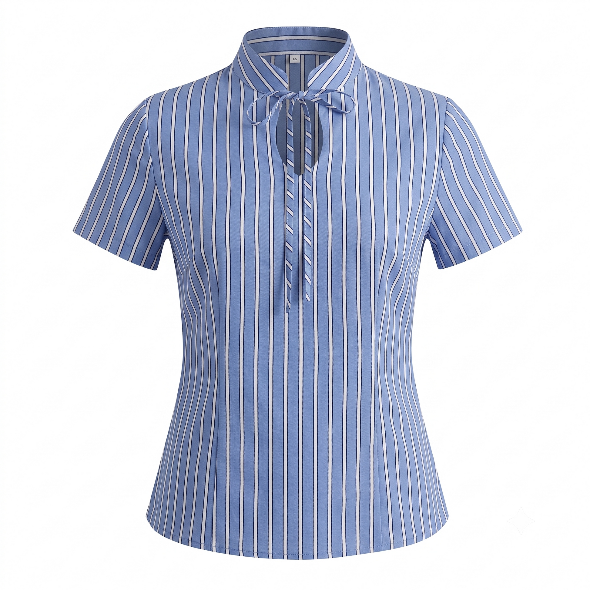 Stripe Tie Neck Top-Cotton