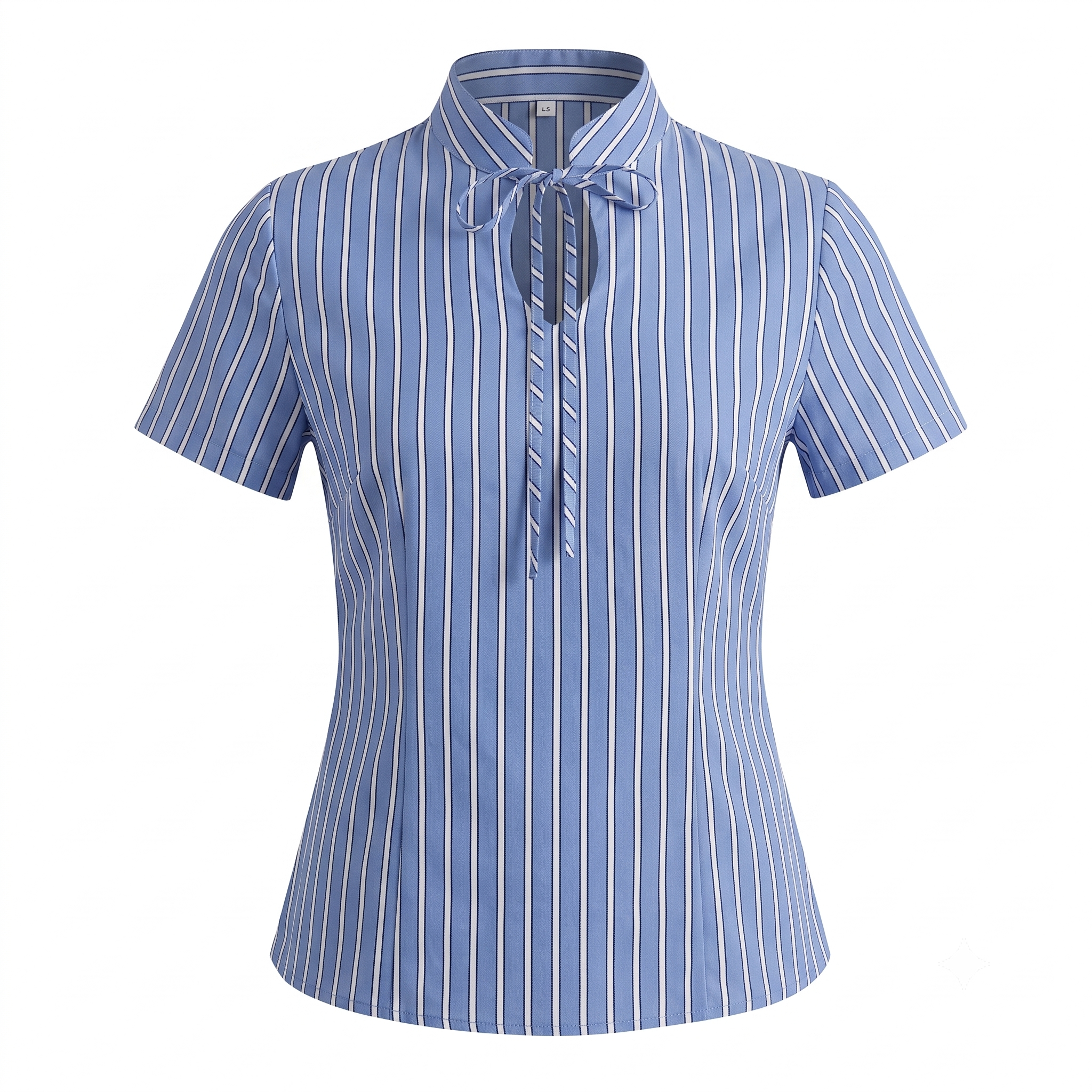 Stripe Tie Neck Top-Cotton