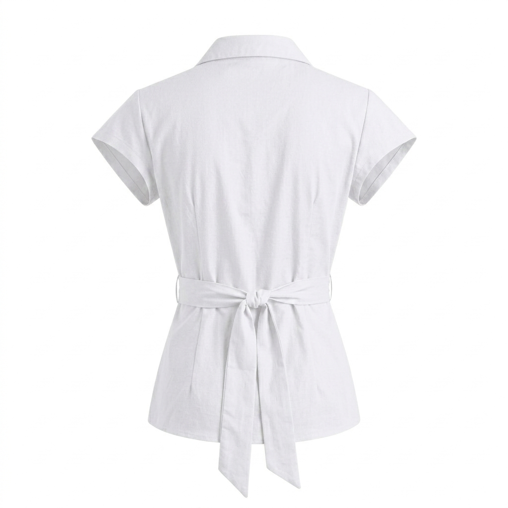 Women’s Linen Solid Short Sleeve Tie-Up Shirt Top