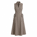 Brown Checks Tie Waist Dress-Cotton