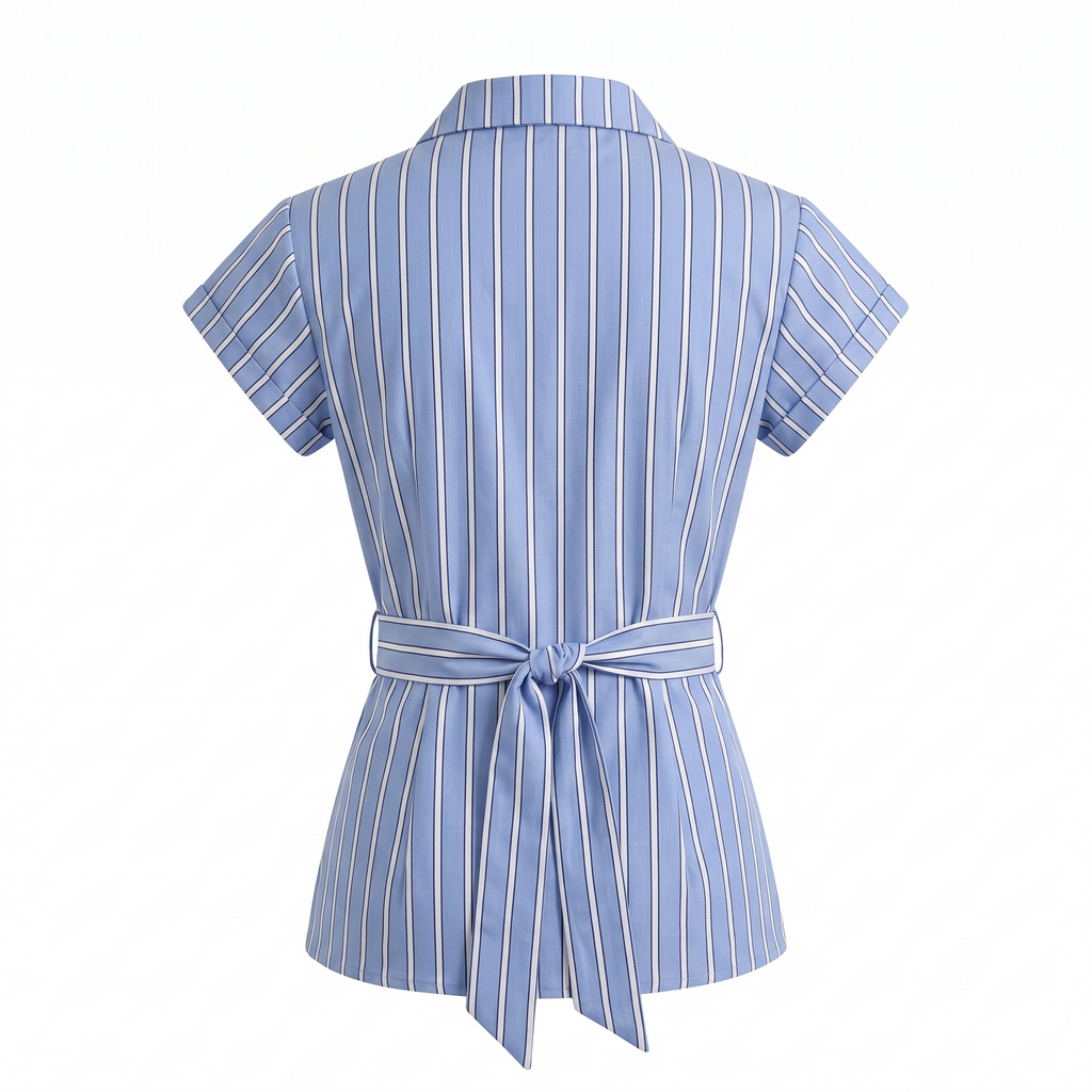 Stripe Short Sleeve Tie Up Top-Cotton
