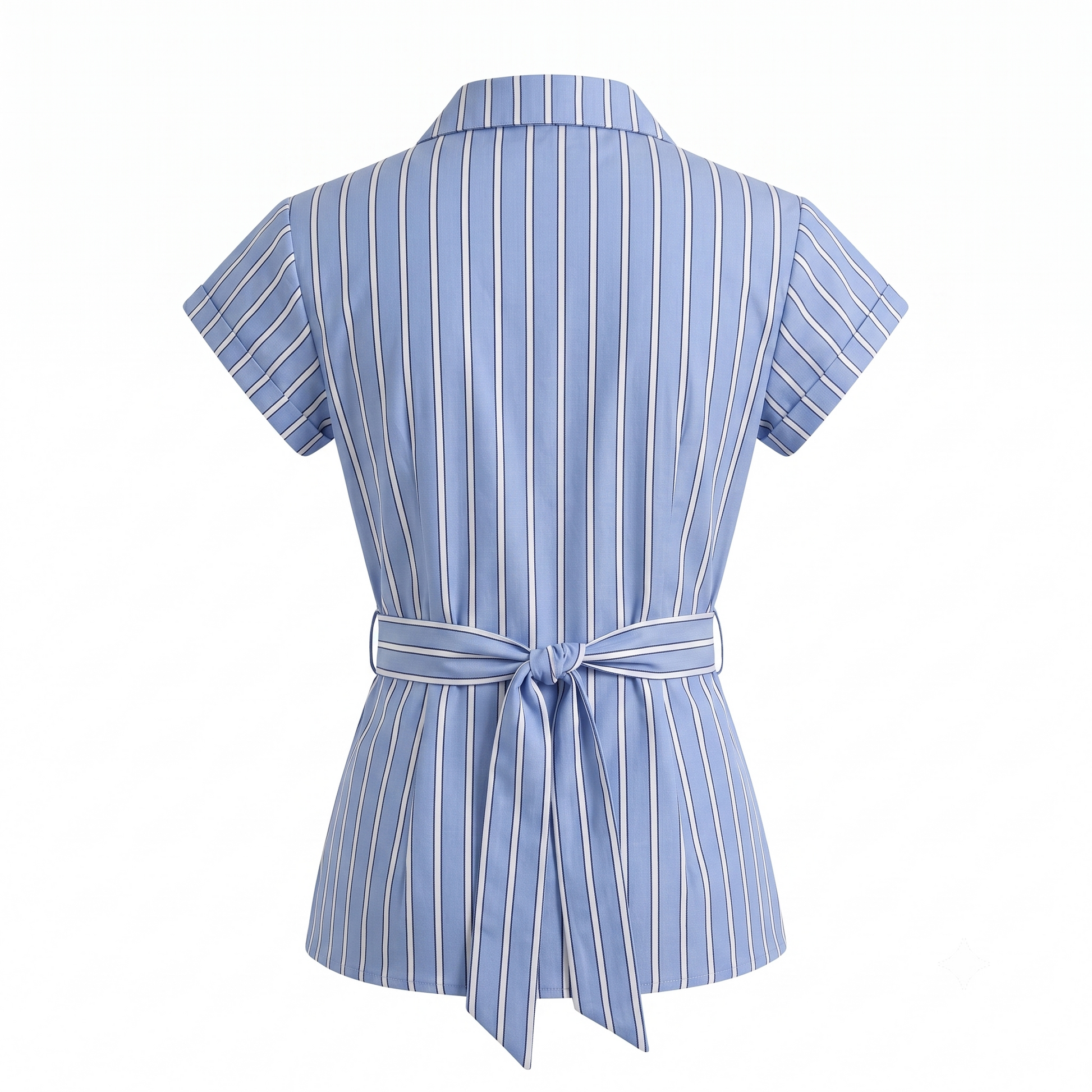 Stripe Short Sleeve Tie Up Top-Cotton