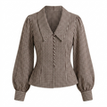 Brown Checks Statement Collar Shirt-Cotton