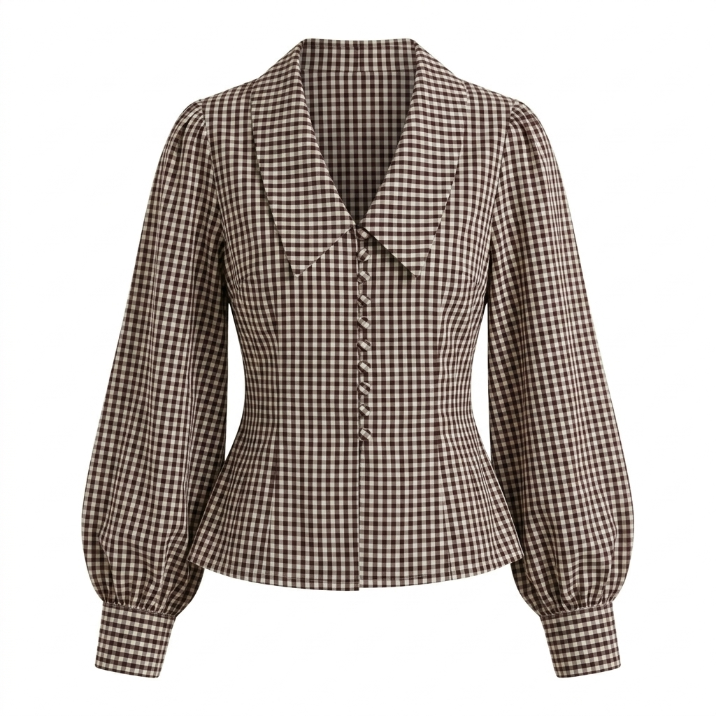 Brown Checks Statement Collar Shirt-Cotton