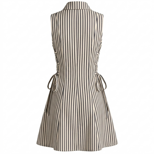 Beige Stripe Short Tie Waist Dress