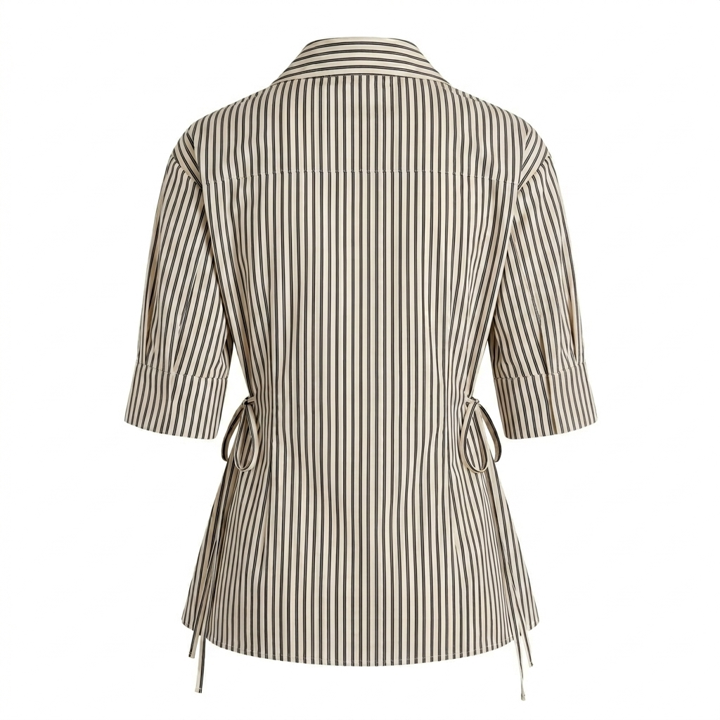 Beige Stripe Ballon Sleeve Shirt
