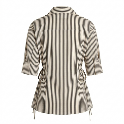 Beige Stripe Ballon Sleeve Shirt