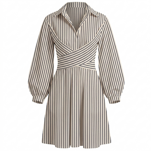 Beige Stripe Short Wrap Dress