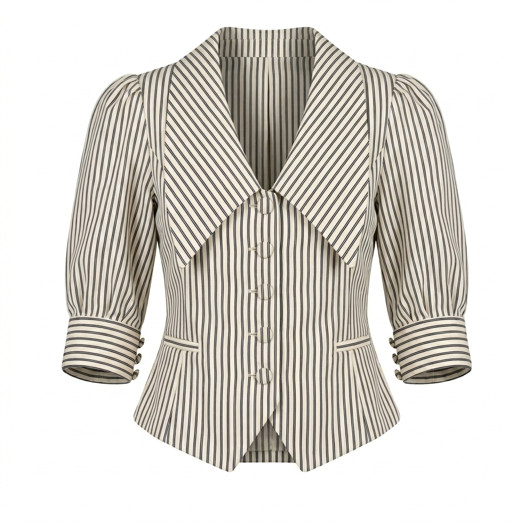 Beige Stripe Puff Sleeve Top